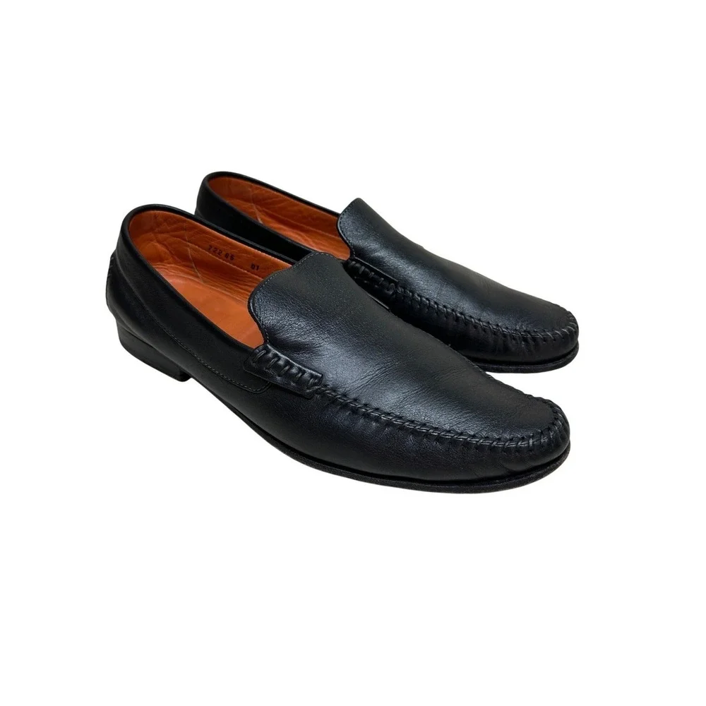 Santoni Mens Black Leather Moc Toe Loafer Dress Driving Shoes Italy Mens 10‎